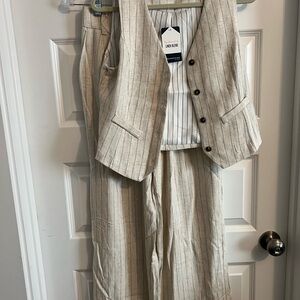 Cream Striped Linen Blend Outfit